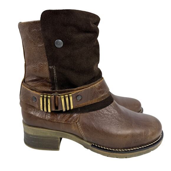 Dromedaris Kikka Ankle Boot Women's 9 Brown Gold Leather Suede Side Zip - Picture 2 of 10